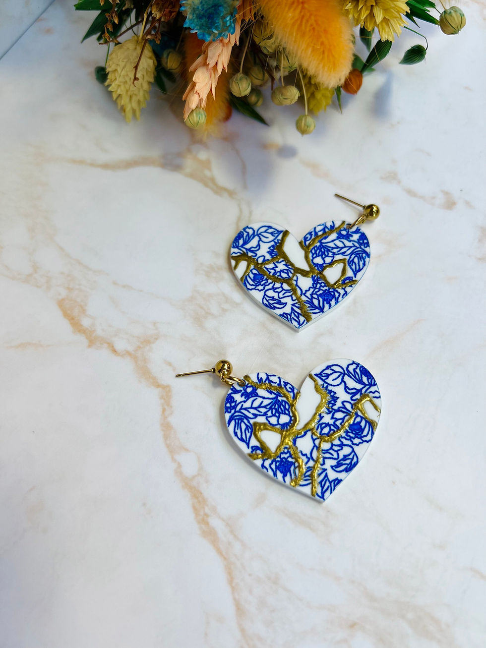 Miniatura: Pendientes de corazón azul con diseño mosaico