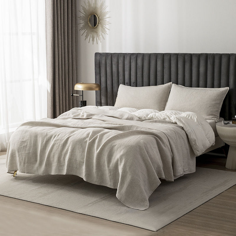 Thumbnail: Washed Pure Linen Bed Sheet Solid Color Light Luxury