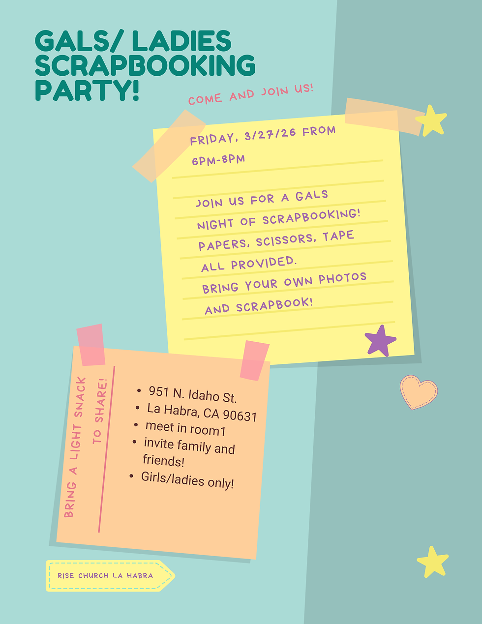 Calling all Gals! Come and join us for a scrap booking party! It's free! Invite all your gal pal friends!