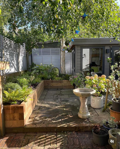 Back garden flower bed, made out of treated sleepers
