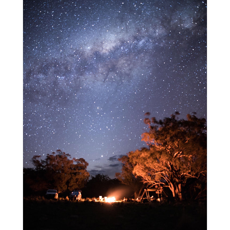 Hunting, gathering and cooking around an open fire under the stars