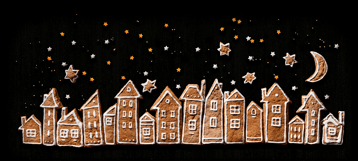 Stop animation of Christmas cookies in a night time scene