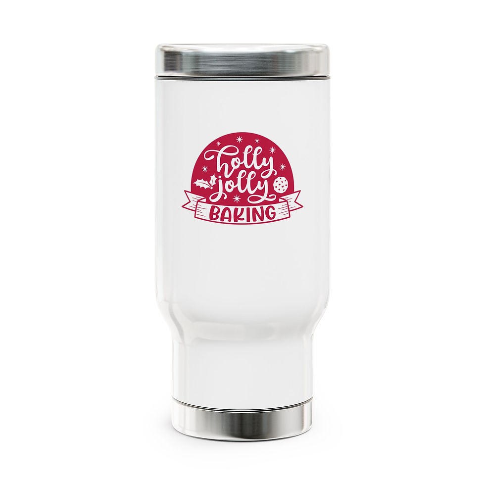Christmas Stainless Steel Travel Mug with Handle, 14oz - Holly Jolly Baking