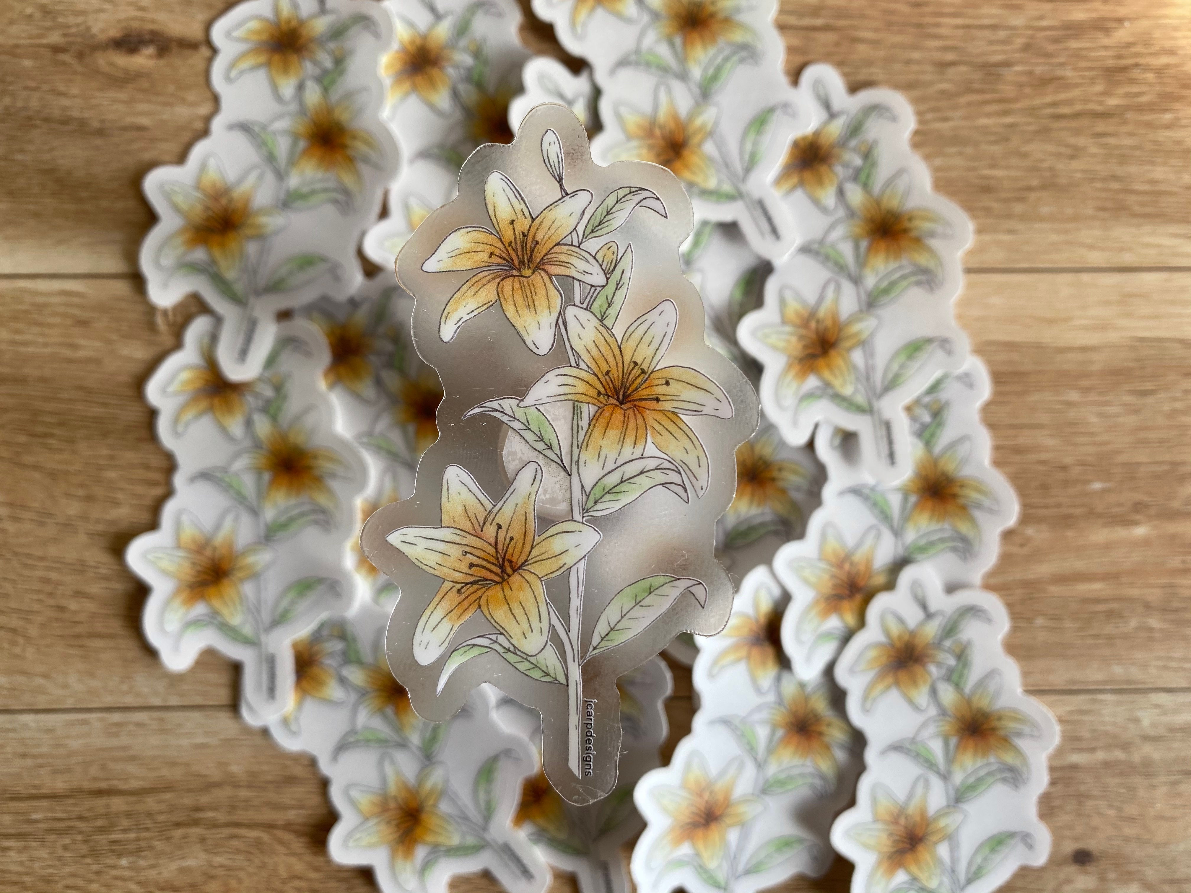 CLEAR Vinyl Lily Sticker, Minimal Flower Laptop Sticker