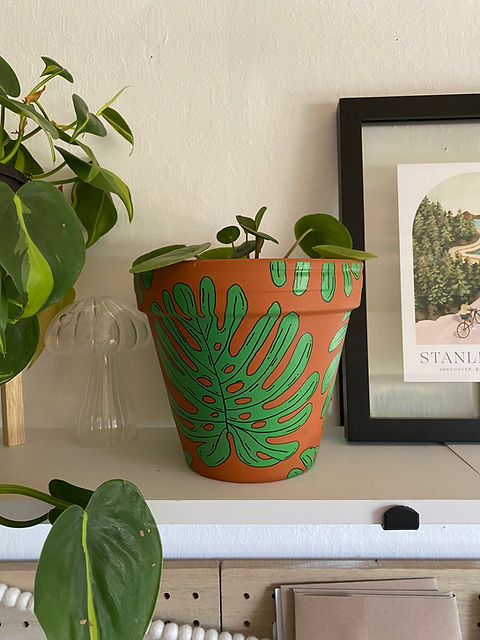Hand- painted 6" Monstera Terracotta Pot | jcarpdesigns