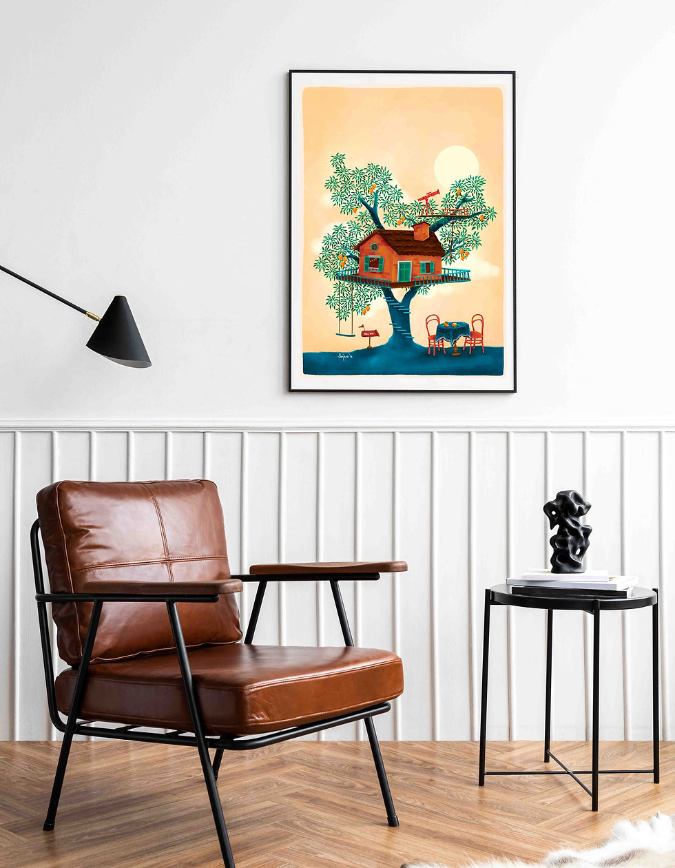 Thumbnail: indian style Giclée art print under the mango tree made by Chennai Indian artist Sanjana Ranjit in a living room