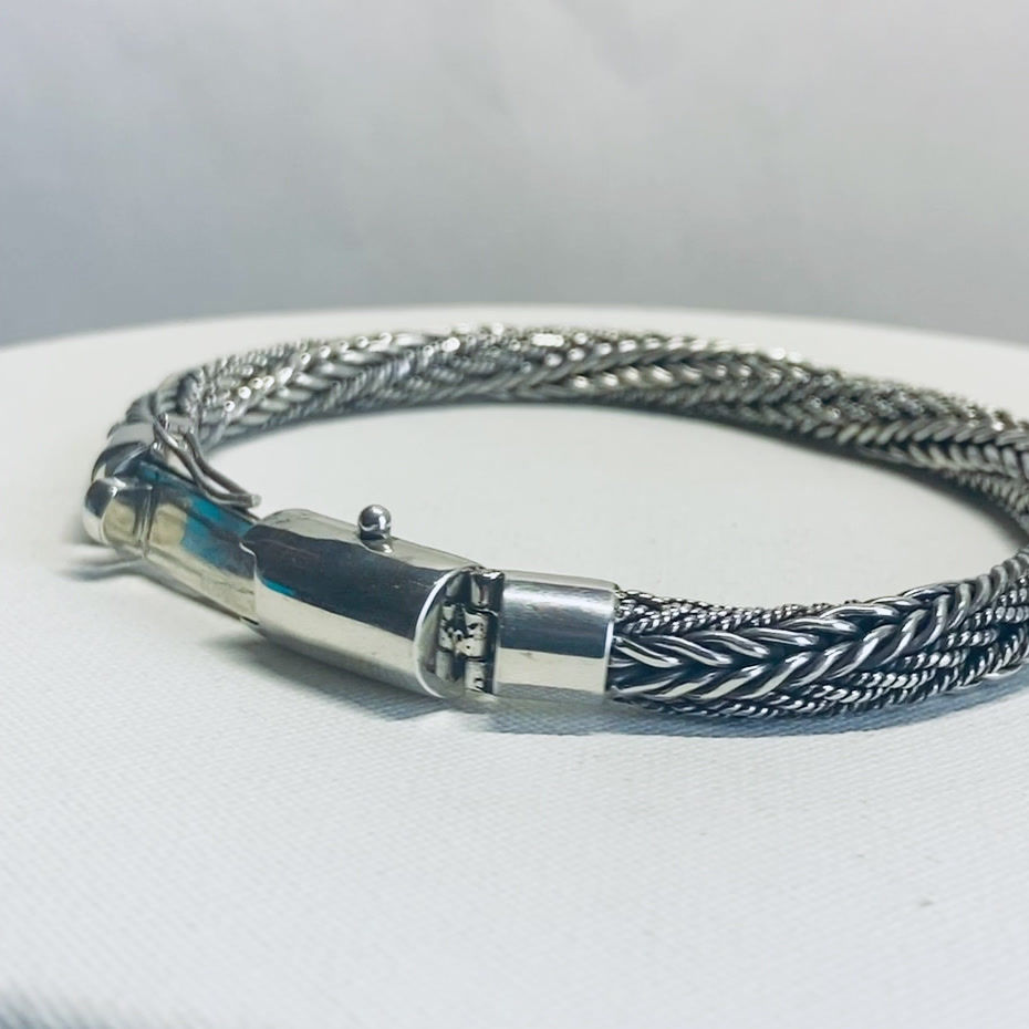 Thumbnail: The Elaborated Multi Braid Sterling Silver Dragon Bone Bracelet
