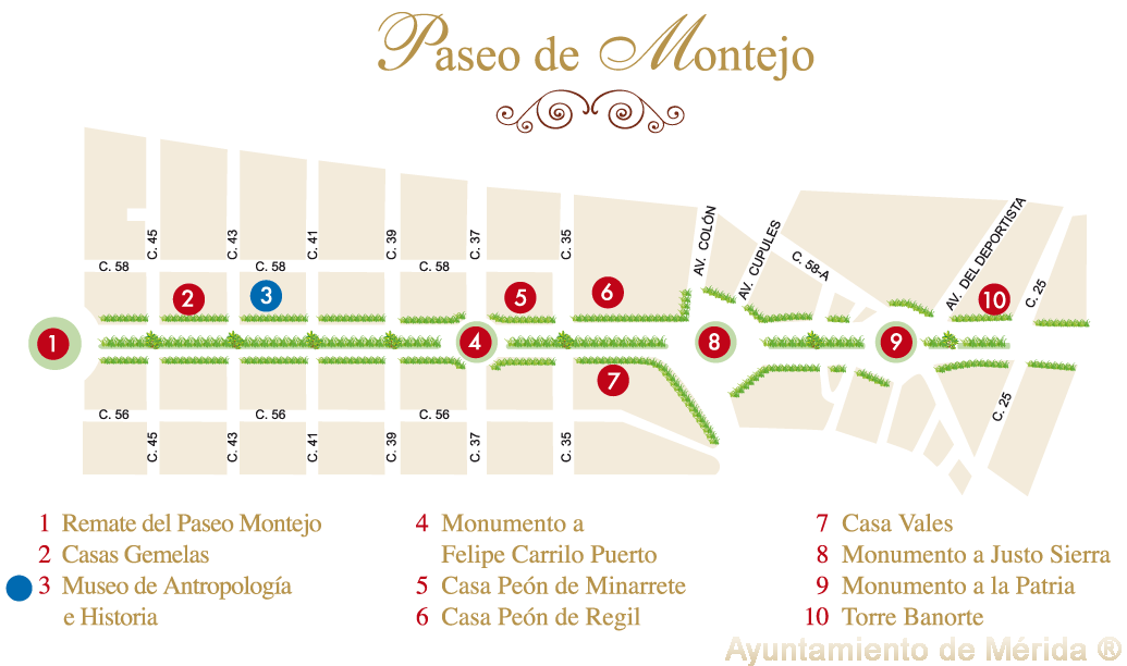 Mapa de paseo montejo merida yucatan