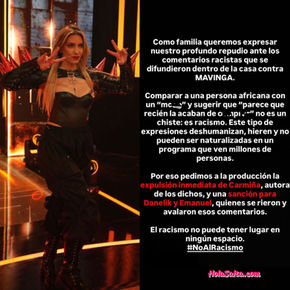 La familia de Mavinga lanzó un fuerte comunicado contra Carmiña y pidió su expulsión