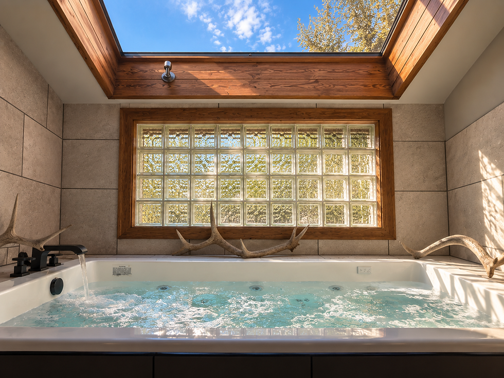 Sunlit bathroom with jacuzzi tub