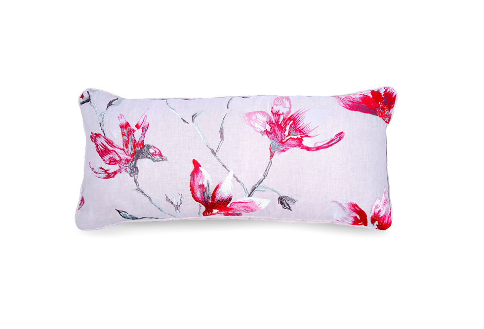Magnolia Flower Print Long Linen Cushions