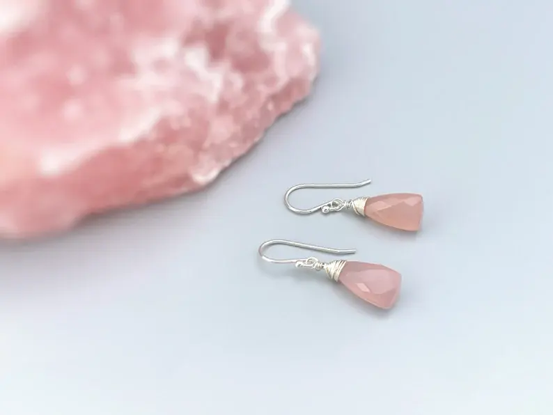 PINK CHALCEDONY DANGLE EARRINGS
