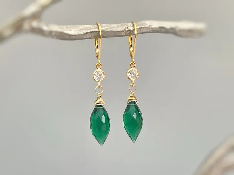 EMERALD GREEN QUARTZ DANGLE EARRINGS