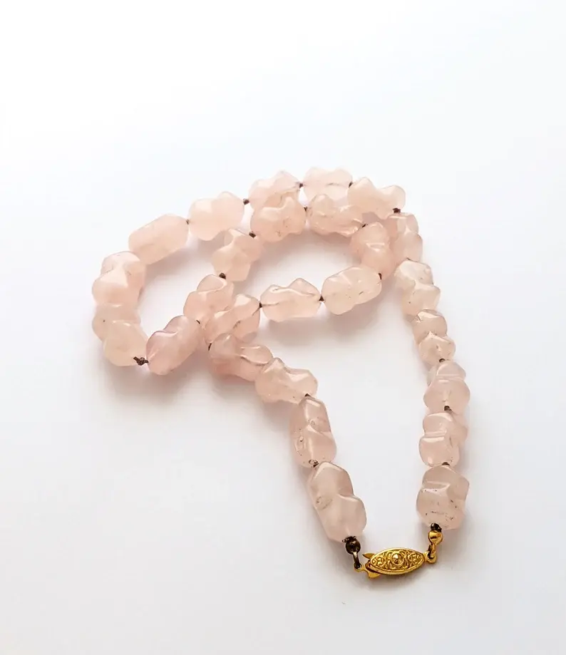 HAND KNOTTED ROSE QUARTZ BEAD NECKLACE