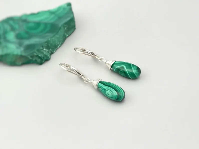 HANDMADE MALACHITE DANGLE EARRINGS