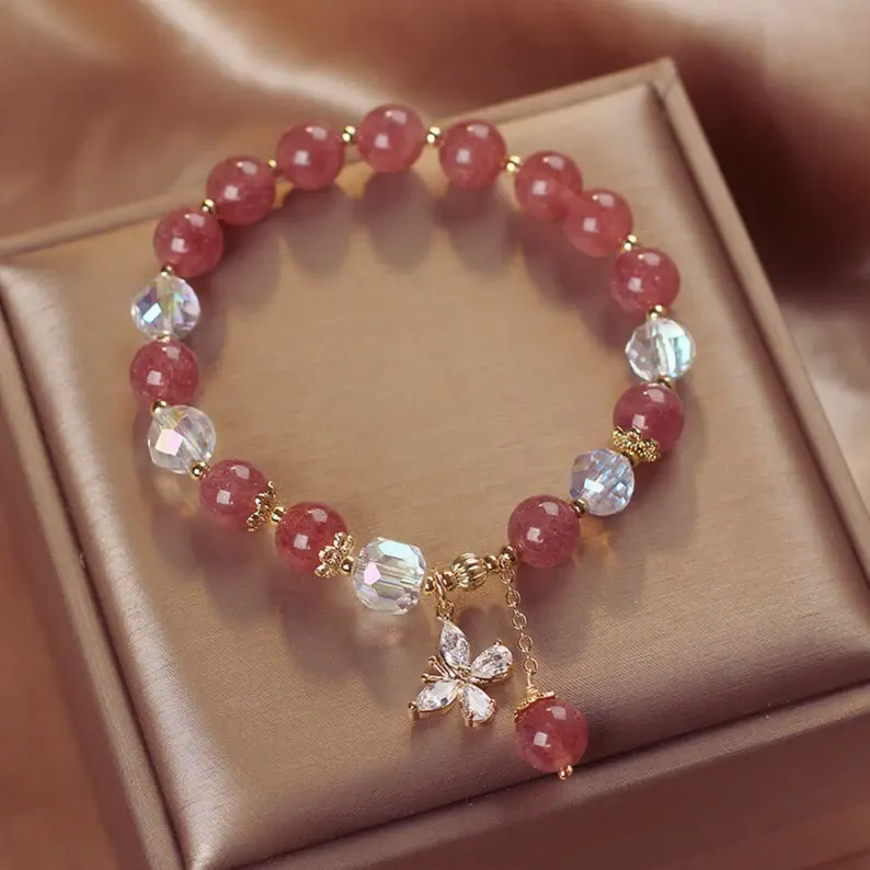 NATURAL CRYSTAL BUTTERFLY PENDANT BRACELET