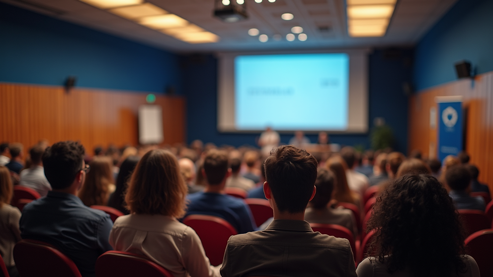 Vista panorâmica de conferência científica com participantes em auditório