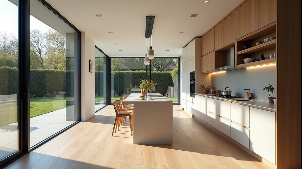 Eye-level view of a modern kitchen extension with open concept design
