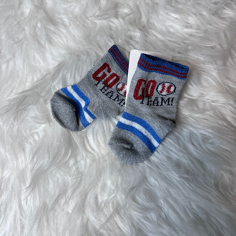 'Go Team' Infant Socks With Baseball ~ 0-6m