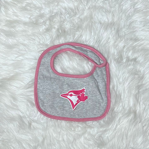 Blue Jays Pink and grey bib, snap closure ~ 0-12m