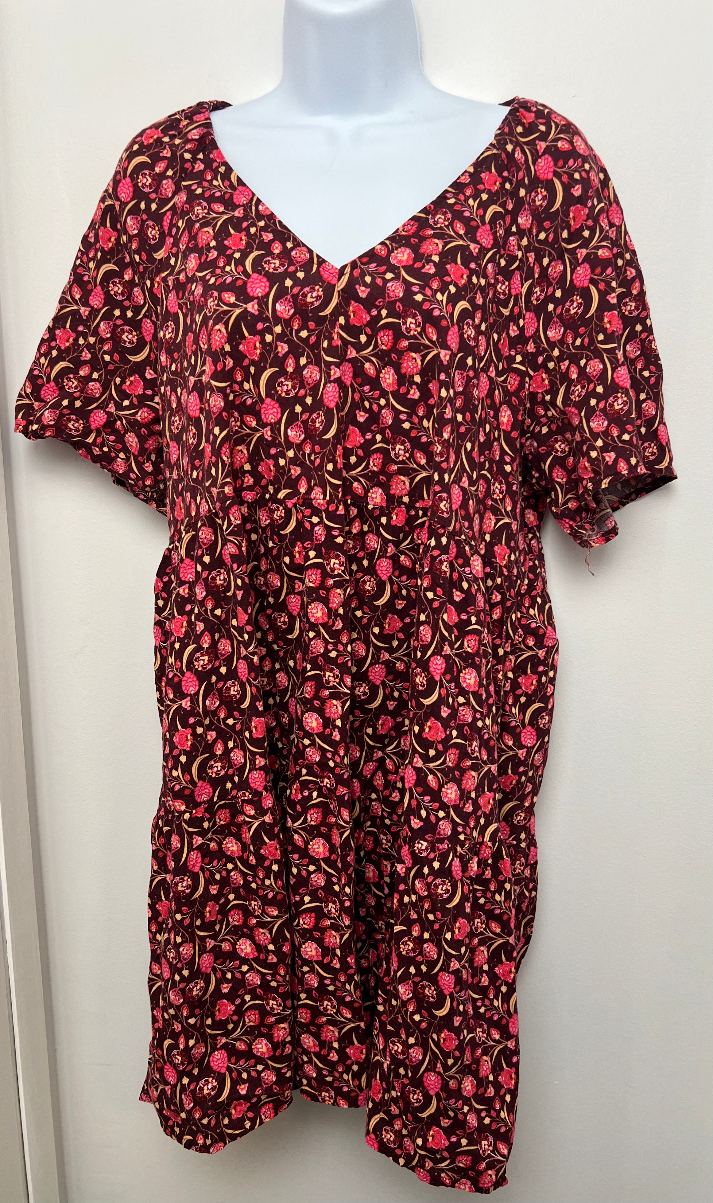Old Navy Red Floral Baydoll Dress • Large