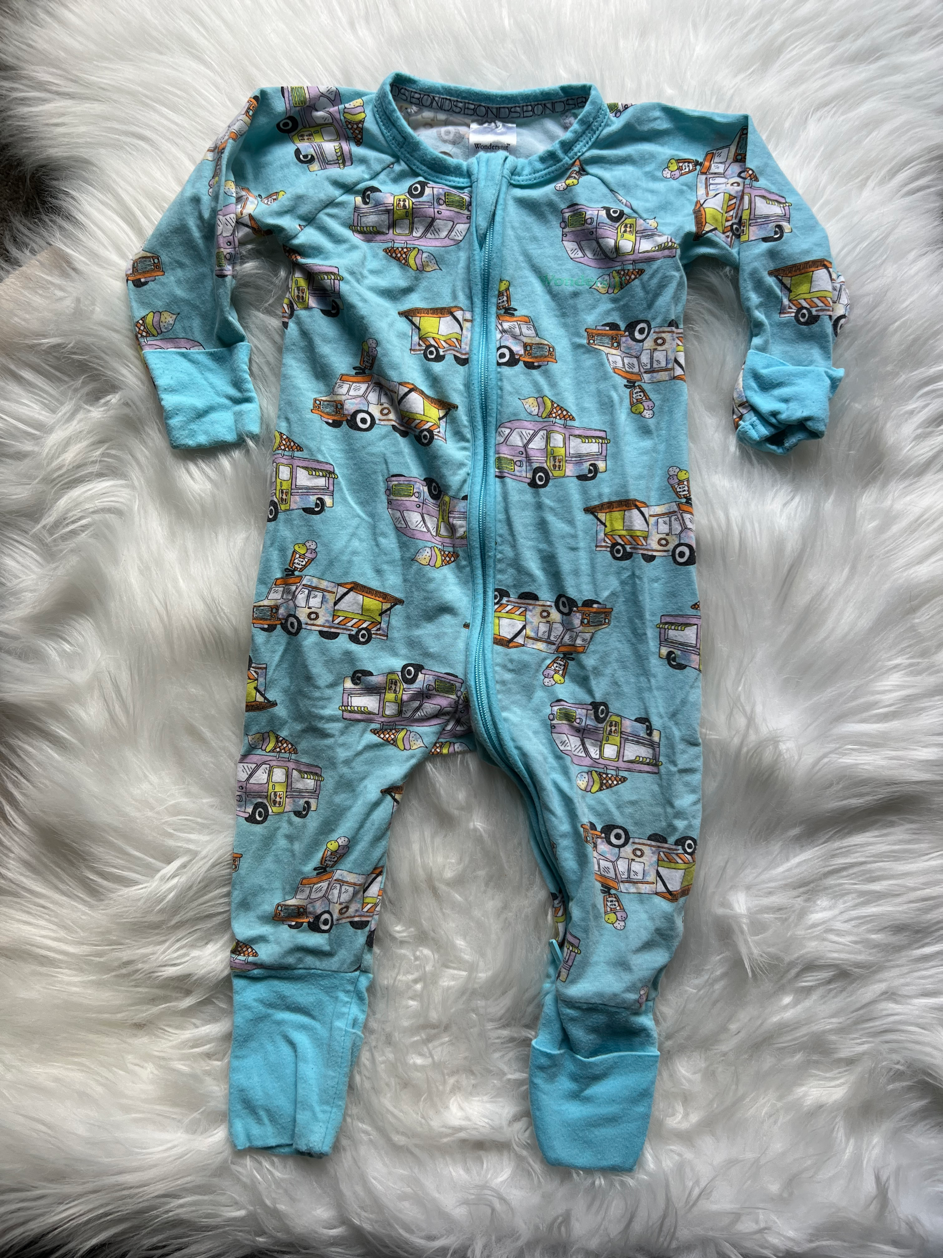 Bonds Wondersuit Onesie Sleeper, Ice Cream Truck Print (front)