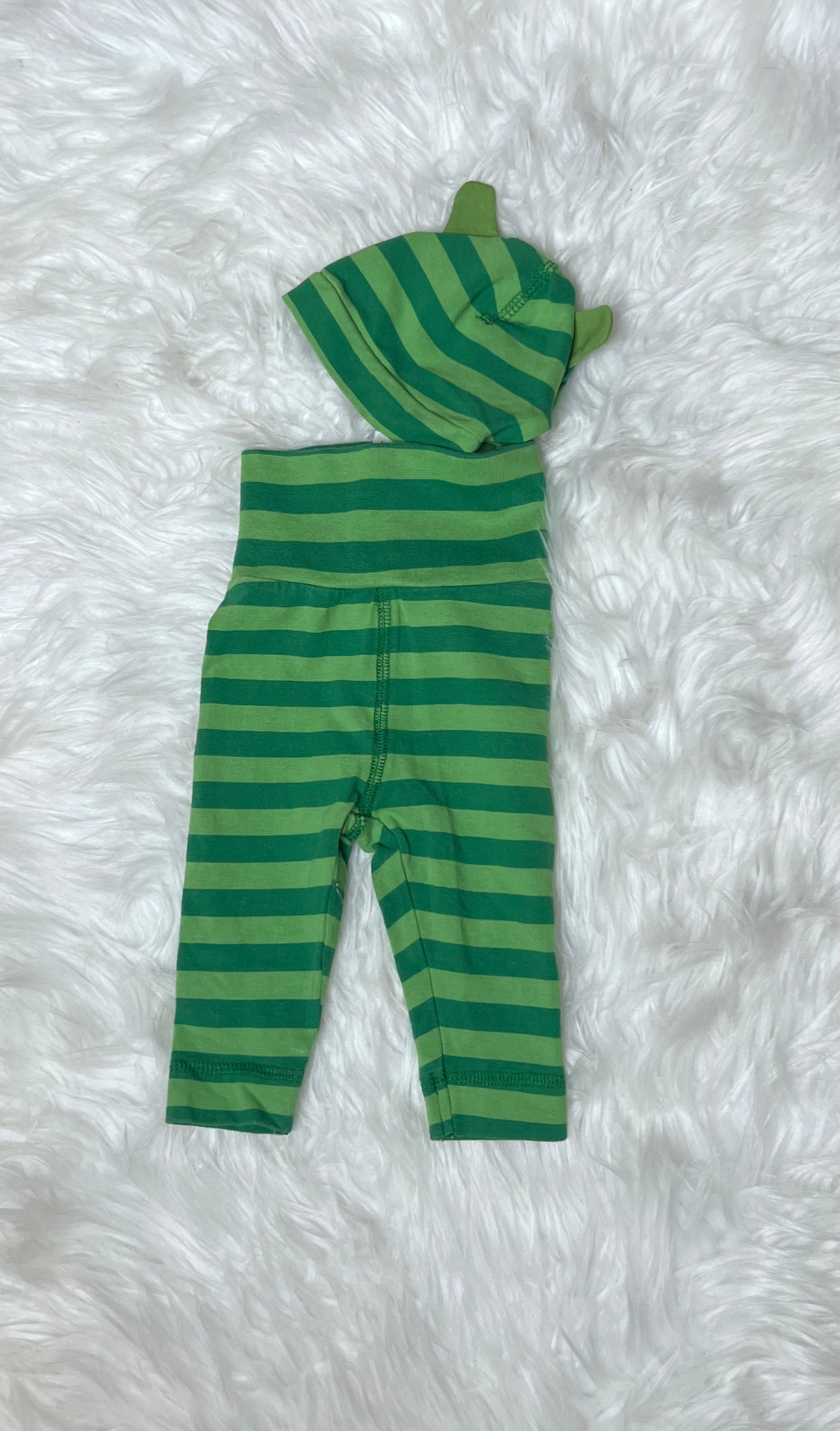 H&M 2 piece set pants with hat Green stripes ~ 1-2m