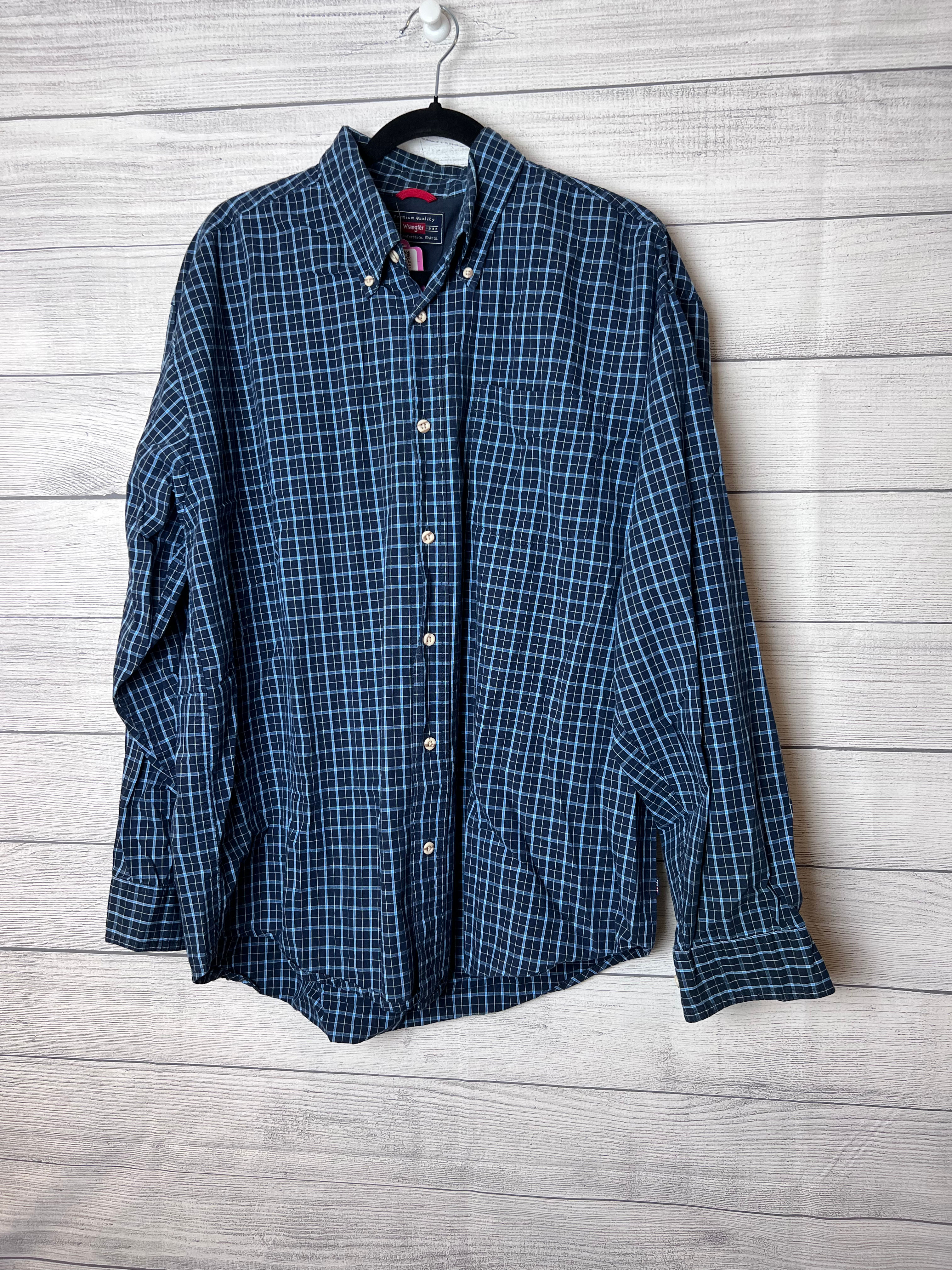 Wrangler Colared Button Up Long Sleeve Shirt, 100% Cotton ~ L