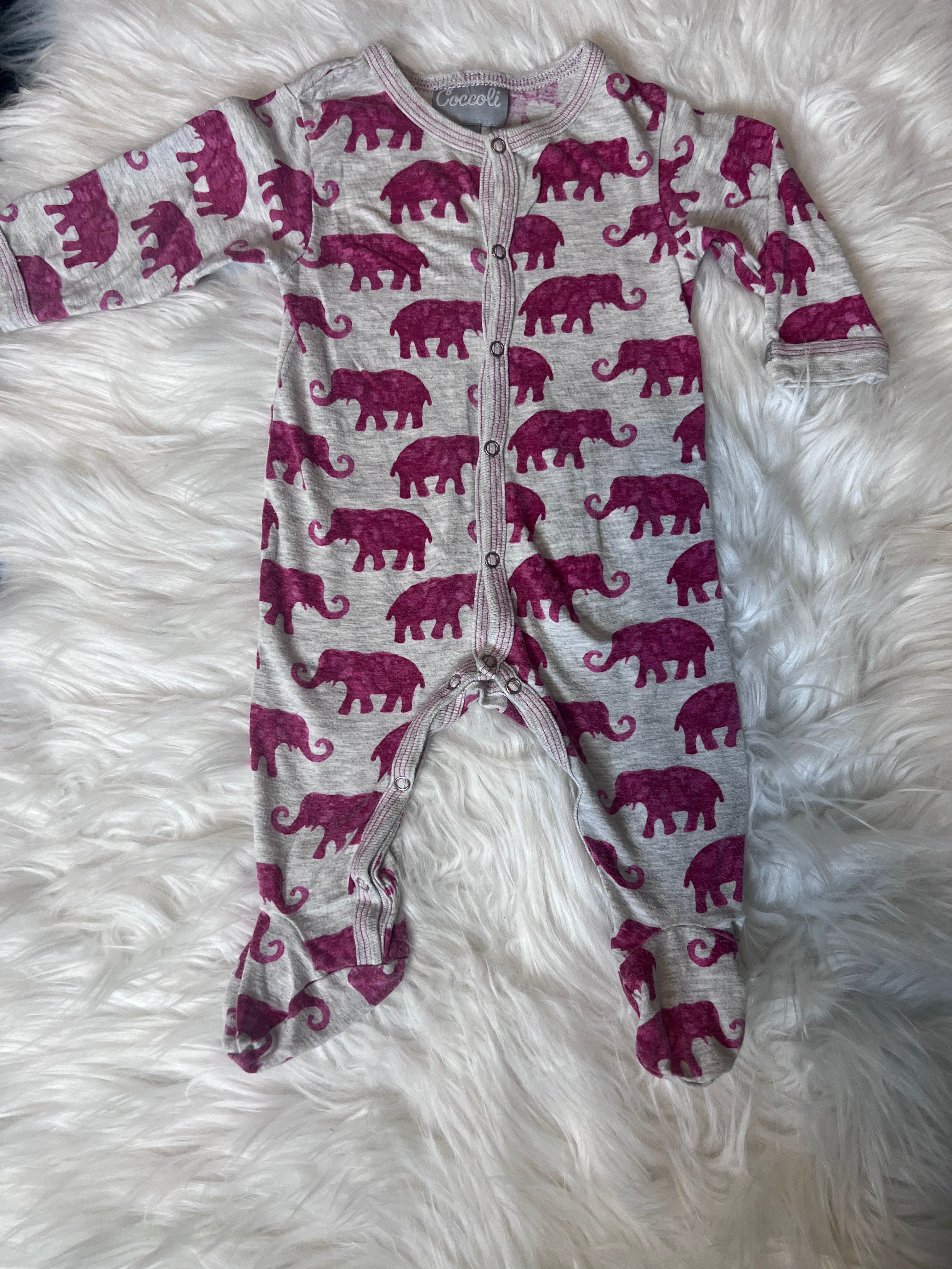 Coccoli Sleeper in Light Grey with Magenta Elephants ~ 1m