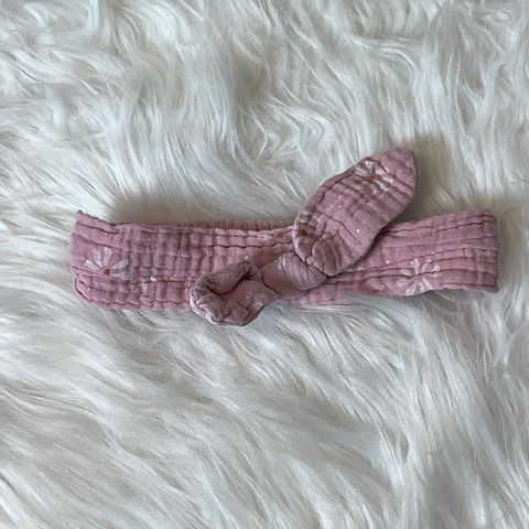 Infant/Toddler Headband, Pink with Daisy print, bow at the front