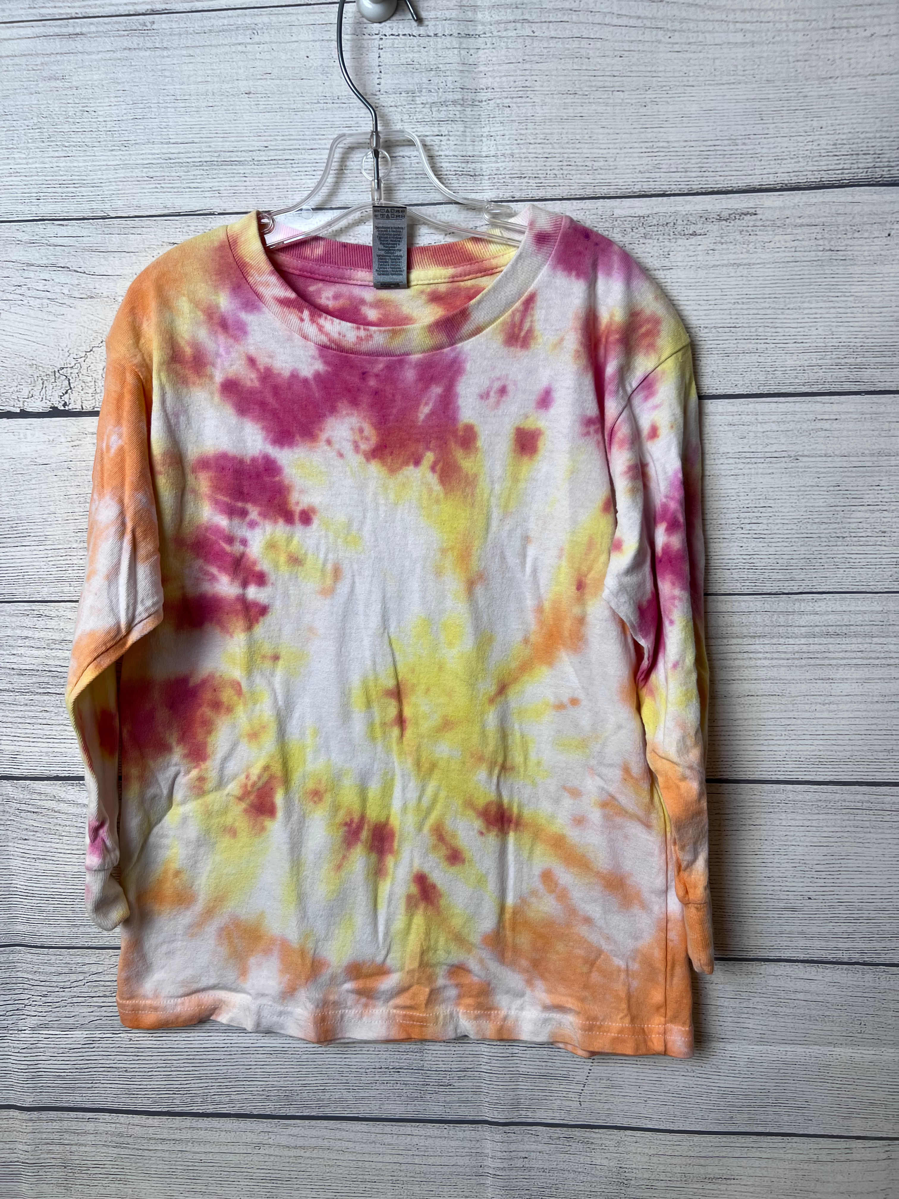 Hand Tie-Dyed Long Sleeve Tie-Dye Shirt in Orange, Pink and Yellow ~ XS