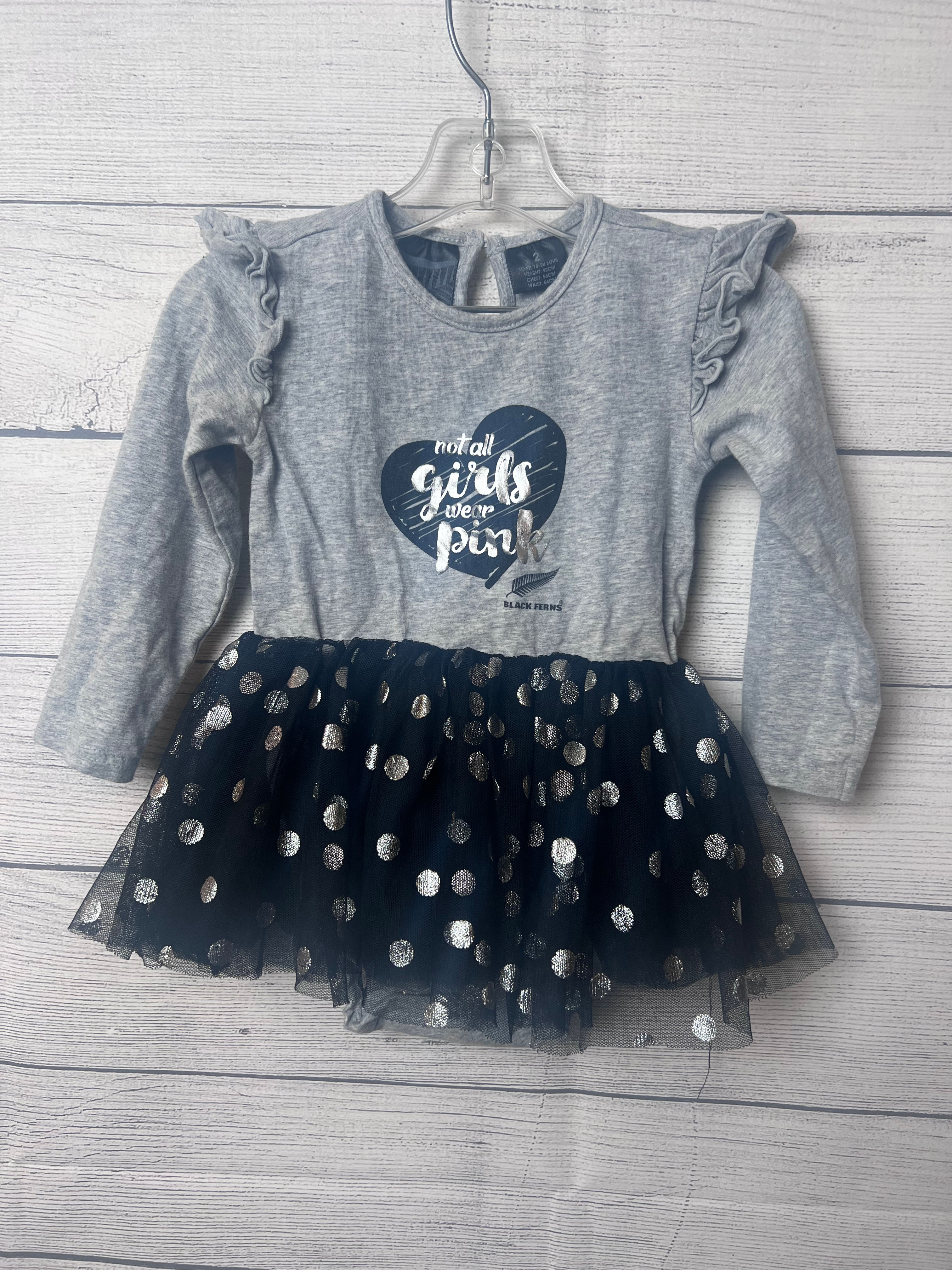 Black Ferns Grey Long Sleeve Body Suit with attached Black Tutu ~ 18-24m