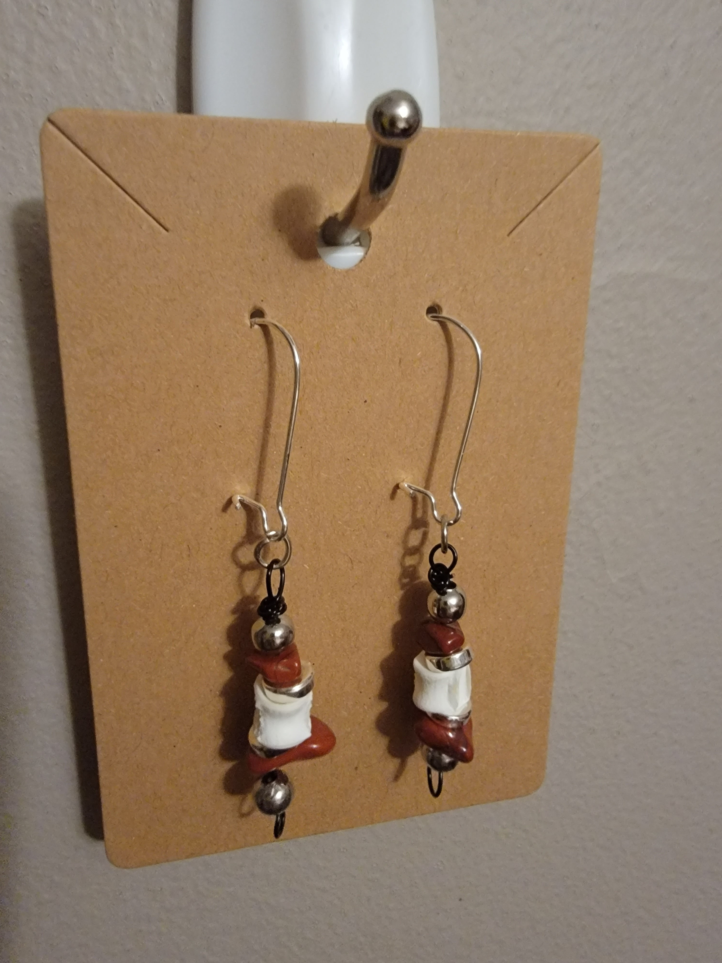Fish Vertebrae earrings with Red Jasper