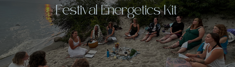 Festival Energetics Kit. Participants sitting on a beach for a water ceremony