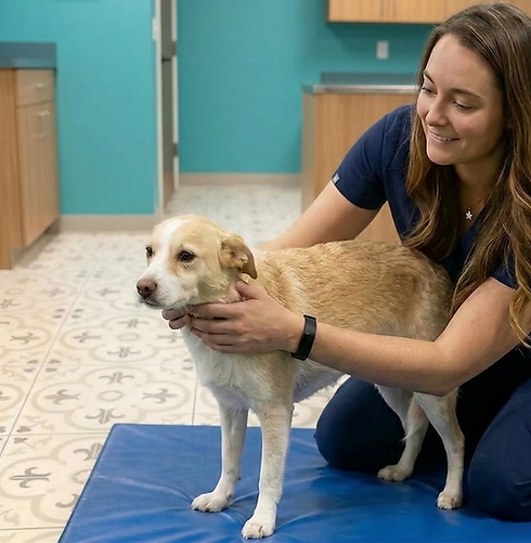 expert hands performing animal chiropractic care on a dog's back at a professional clinic in lakeville mn.