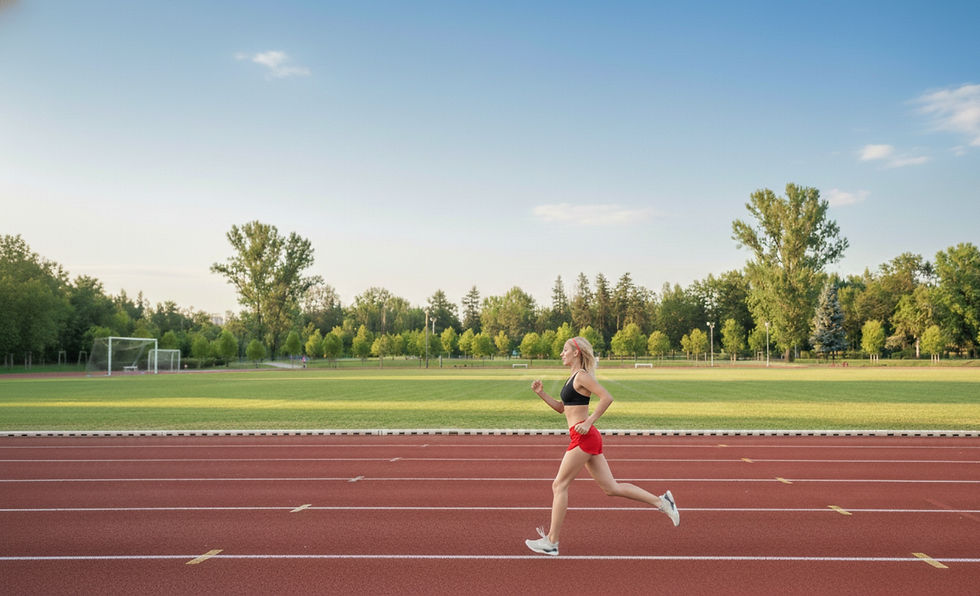 woman running on a track after receiving a sports performance assessment in lakeville mn.