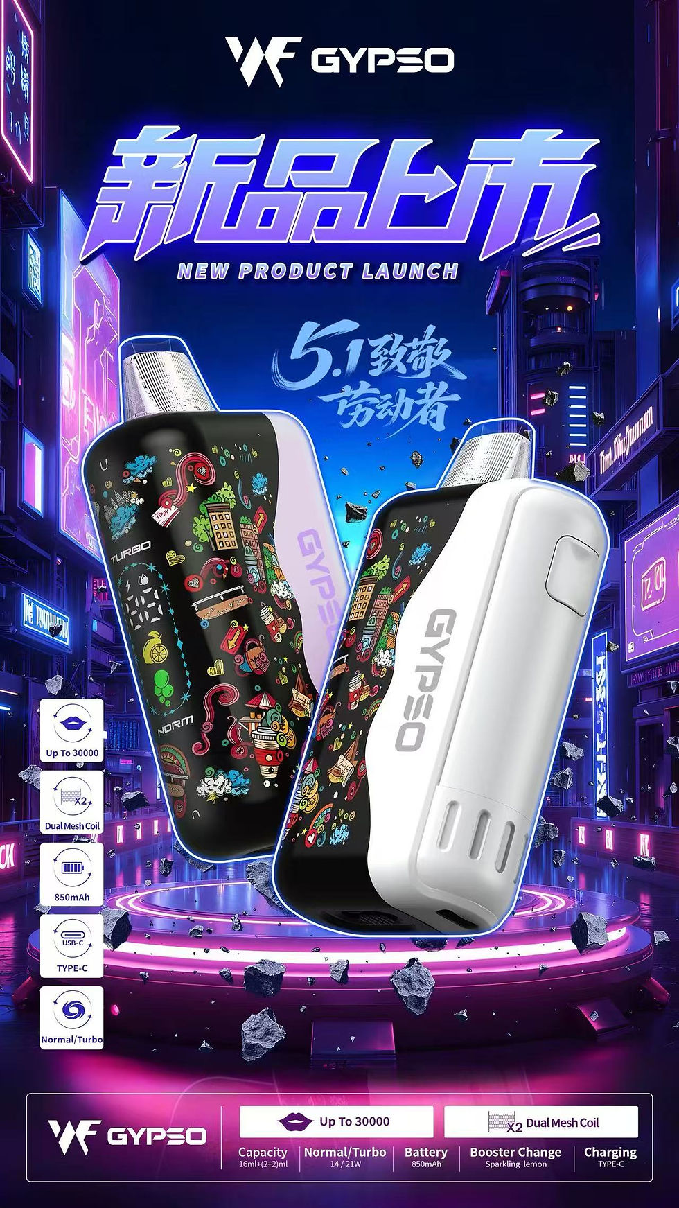 縮圖：GYPSO 滿天星30000口抛棄式電子煙｜雙模式Turbo爆煙·Dual Mesh雙網 芯｜一次性超大容量電子煙-VAPEORBIT蒸汽幻境