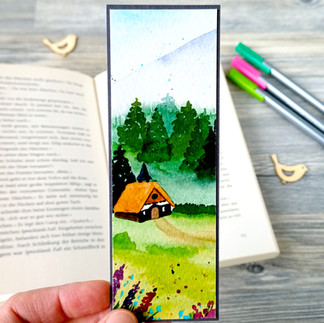 Lesezeichen mit Schwarzwald Aquarell „Schwarzwald im Frühling“ in frischen Frühlingsfarben