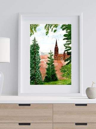 Kunstdruck Freiburg Münster – handgemalte Aquarell Illustration für Zuhause
