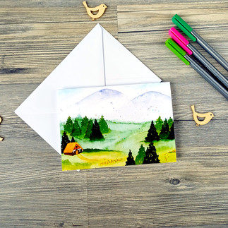Grußkarte mit Schwarzwald Aquarell „Schwarzwald im Frühling“ und frühlingshafter Waldlandschaft