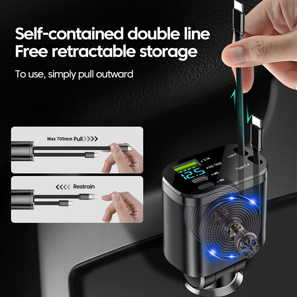 Miniatura: Carregador Veicular Elough com Display Digital – Super Rápido- Cabo Retrátil iOS