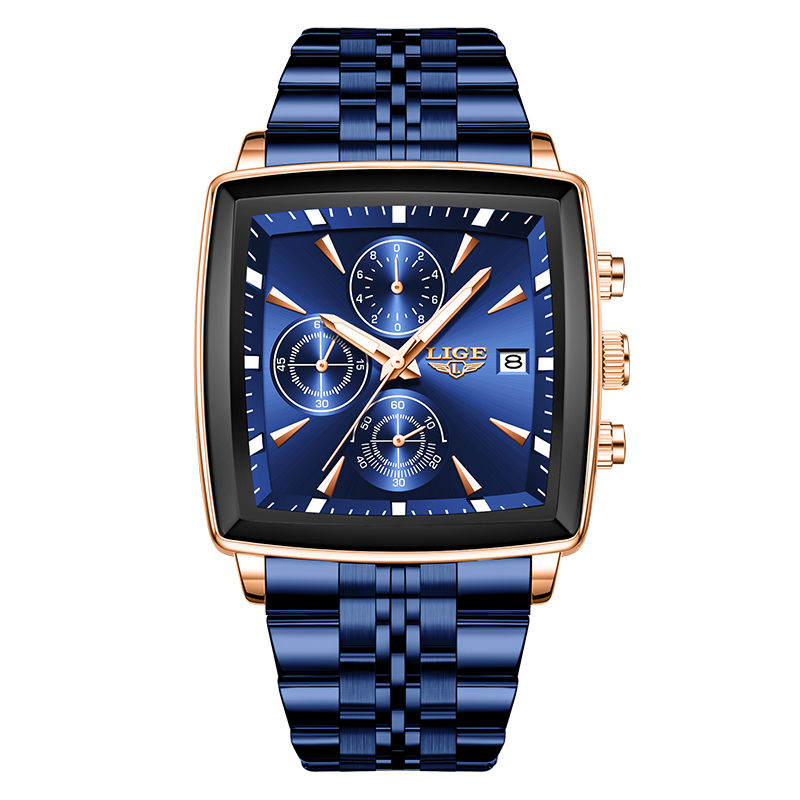 Miniatura: Relógio Masculino LIGE New Fashion Luxo Quadrado Azul (Relógio de Pulso)