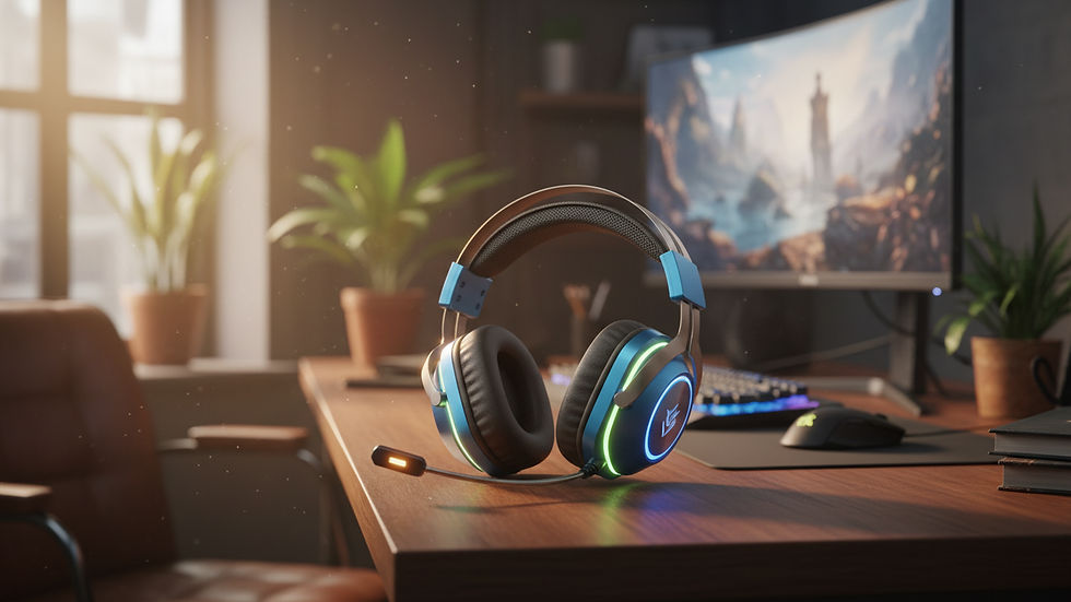 Eye-level view de fone de ouvido gamer com design ergonômico