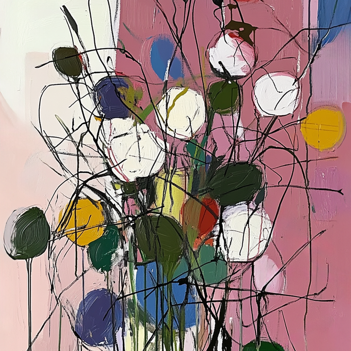 Florale Kunstwerke von Tokio Darcy, die durch einen hybriden Schaffensprozess aus handgezeichneten Entwürfen und KI-gestützter Verfeinerung entstanden sind. Die Bilder zeigen vielseitige Interpretationen klassischer floraler Motive – von geometrisch klar und kraftvoll bis lebendig fließend und zart. Jedes Detail wurde durch präzise Prompting-Techniken und kreative Balance perfektioniert, wodurch überraschende Variationen und Nuancen entstehen, die Darcys künstlerische Vision eindrucksvoll widerspiegeln.