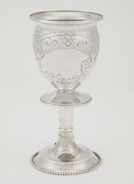 Thumbnail: Sterling Silver Goblet 20th Century  The body chased with grape leaves and clust