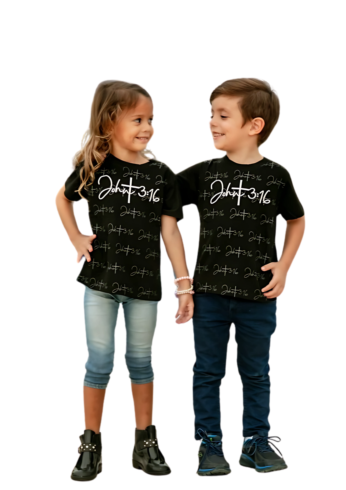 CAMISETA INFANTIL UNISSEX JOHN 3:16 - PRETA