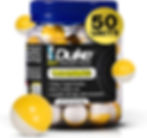 Jar of yellow and white balls labeled "Duke Inert Projectiles." Text: "Training," "50 Units," "0.68 cal." For training/target practice.