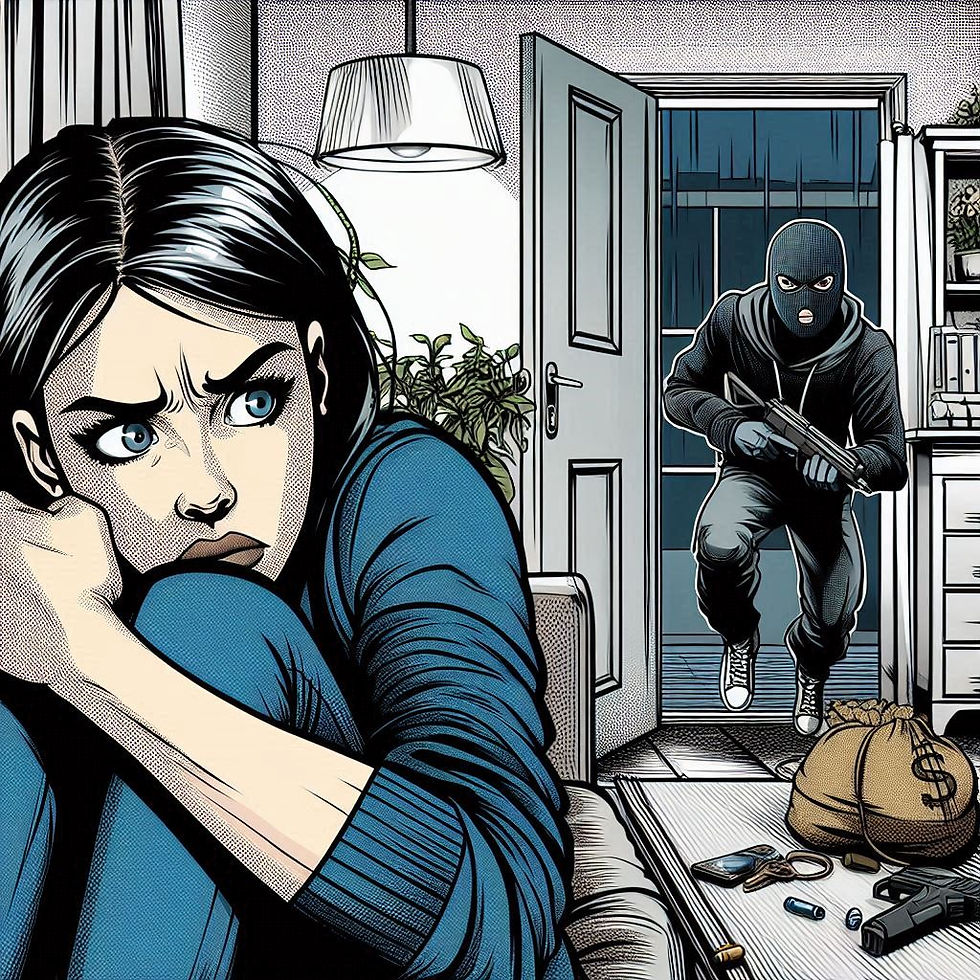 a woman hiding from an intruder