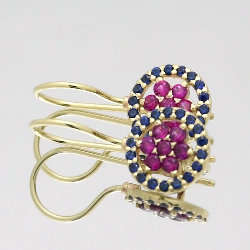 תמונה ממוזערת: עגילי זהב עגולים משובצים ברובי וספירים