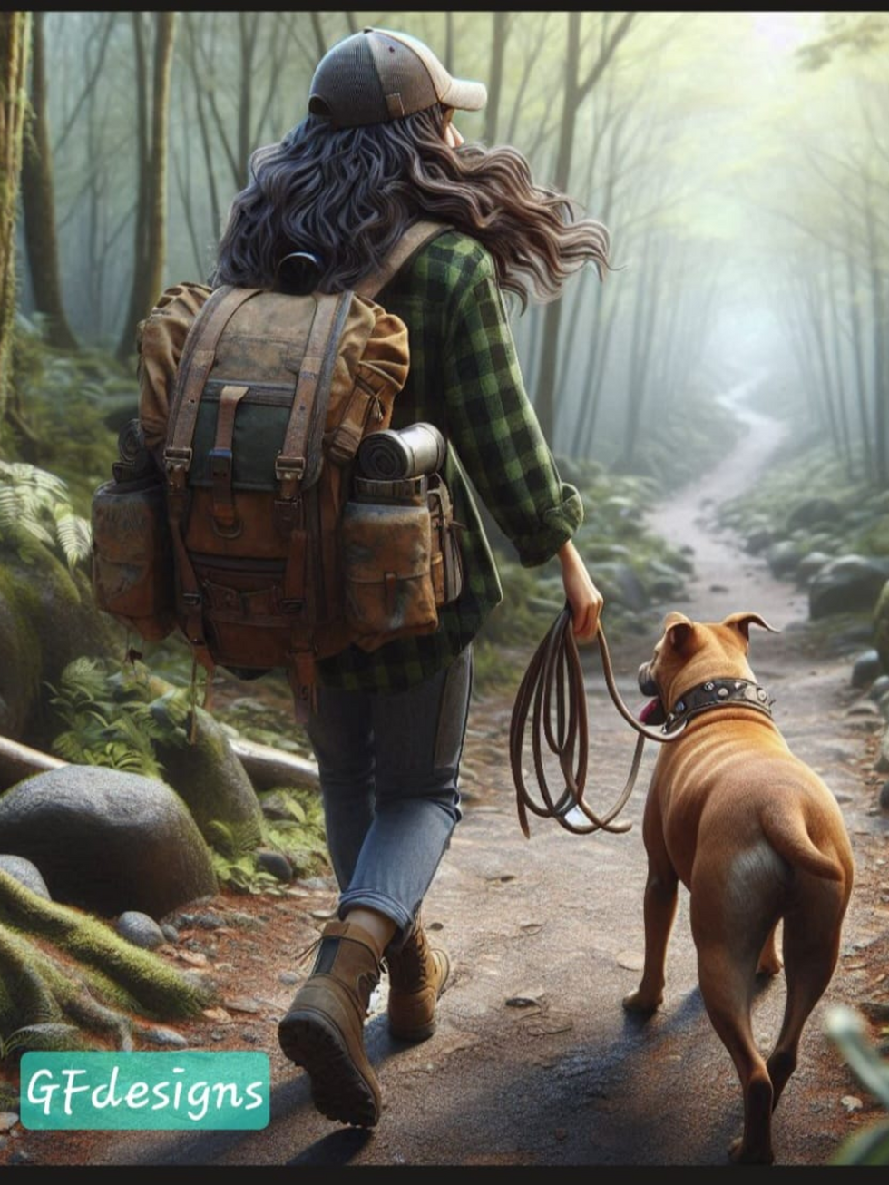 Pitbull & owner Hiking